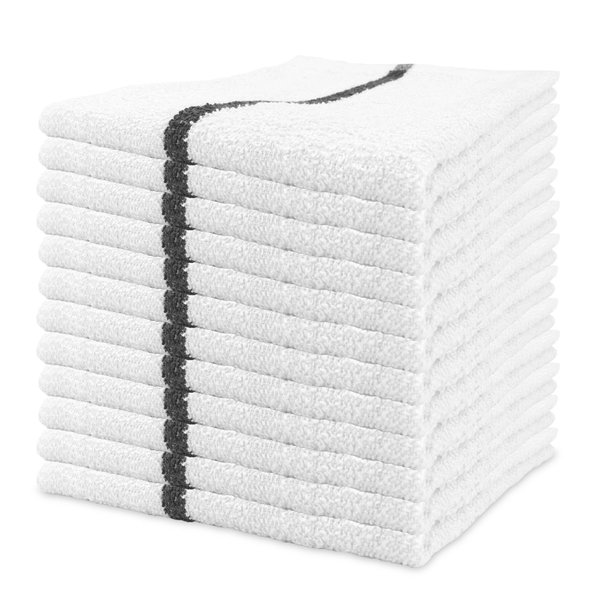 Monarch Qwick Wick Bar Mop Towels Black Stripe , 12PK N030-W65BLK-5DZ